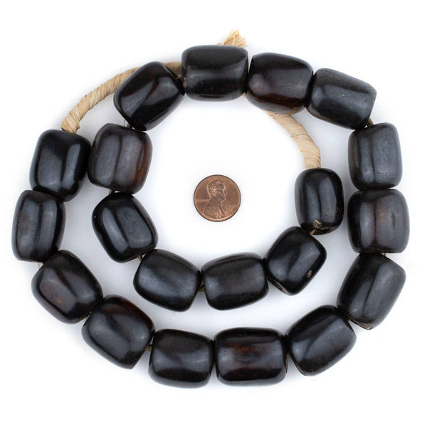 Black Kenyan Batik Bone Beads Barrel