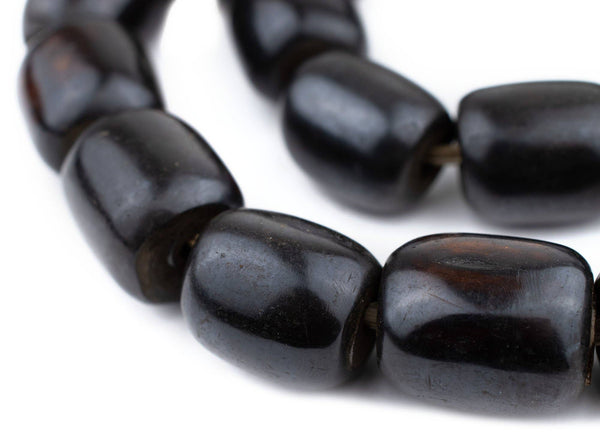 Black Kenyan Batik Bone Beads Barrel